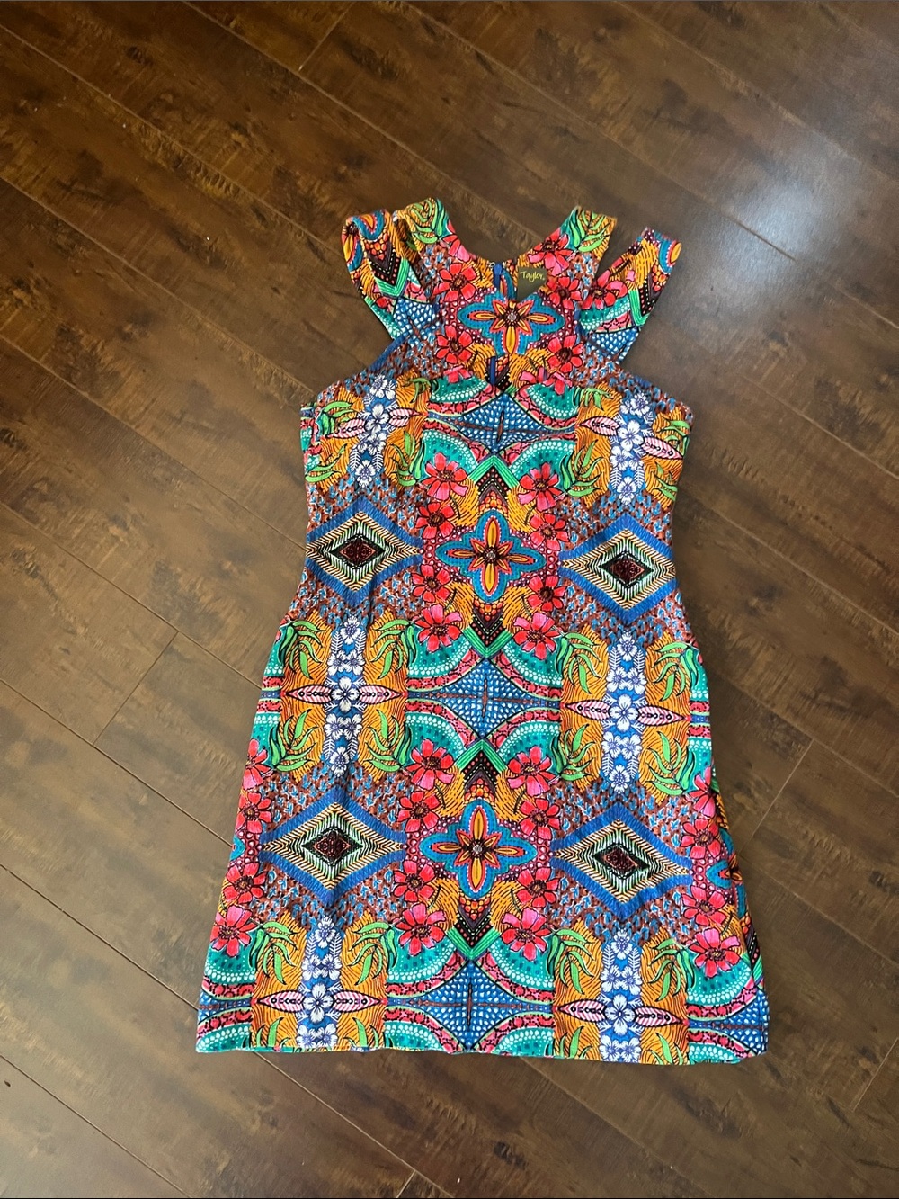 Taylor Bright Multicolor Floral Mosaic Mini Dress